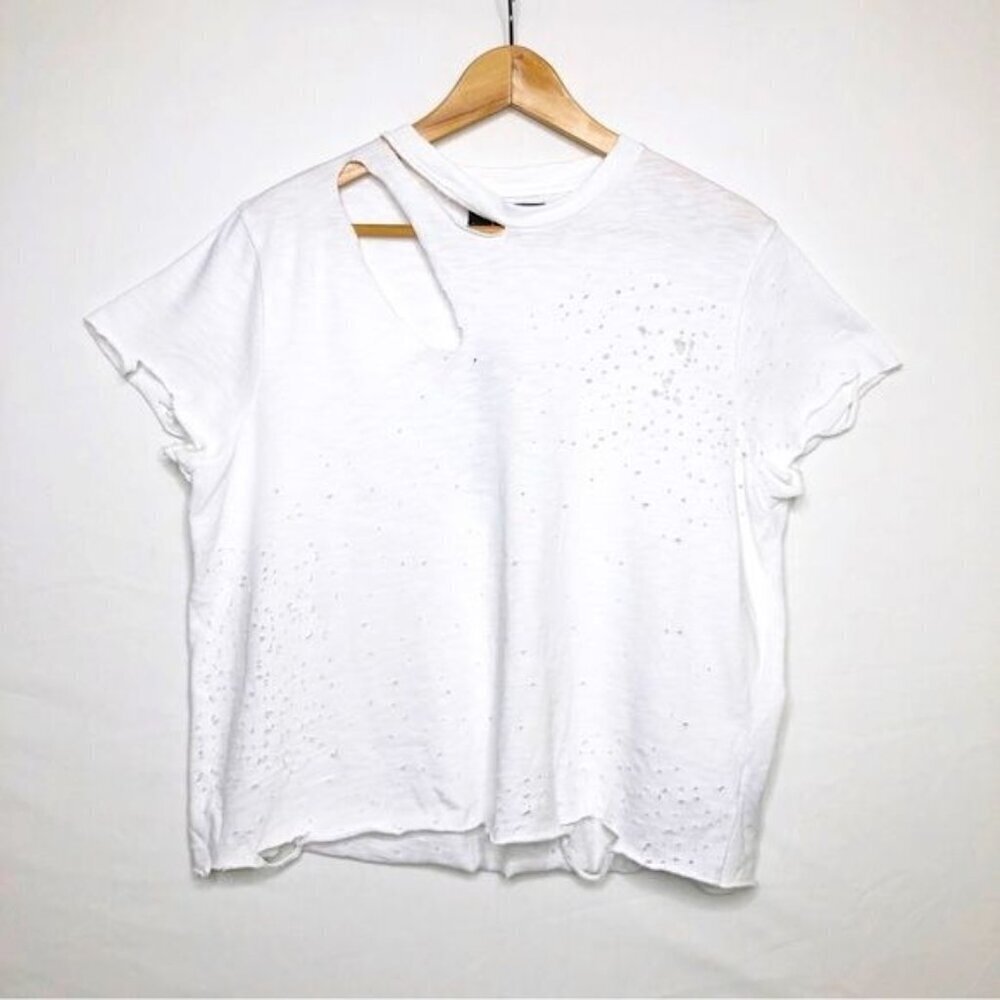 Amiri slash tee  cropped white distressed tee shirt